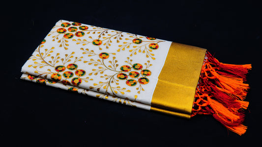 Kasavu Kerala Cotton Saree With Full Embroidering/Pure Cotton