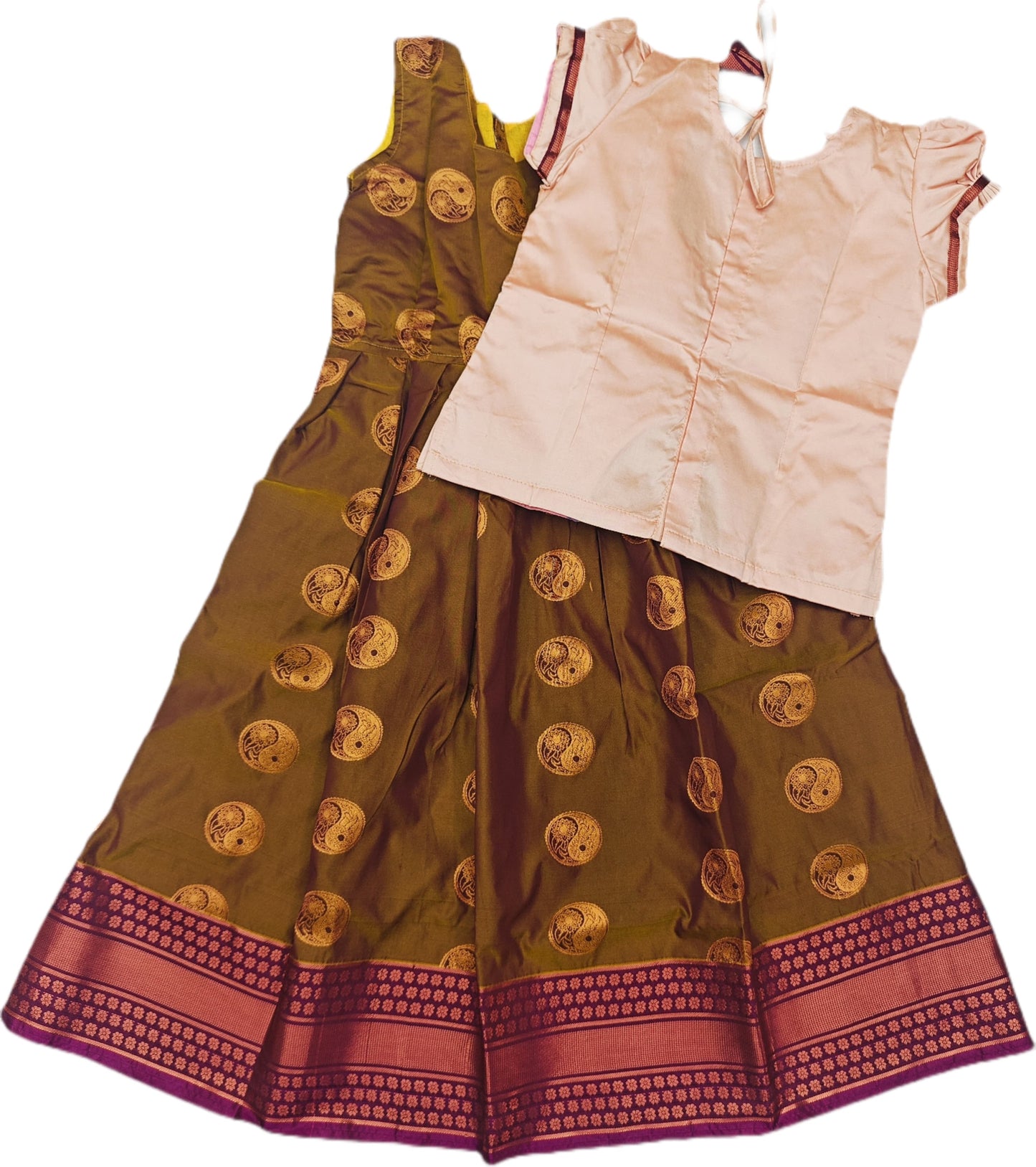 Traditional Gown Pattu Pavadai For Kids With Handmade Stone Work / Lehenga Cholis For Kids