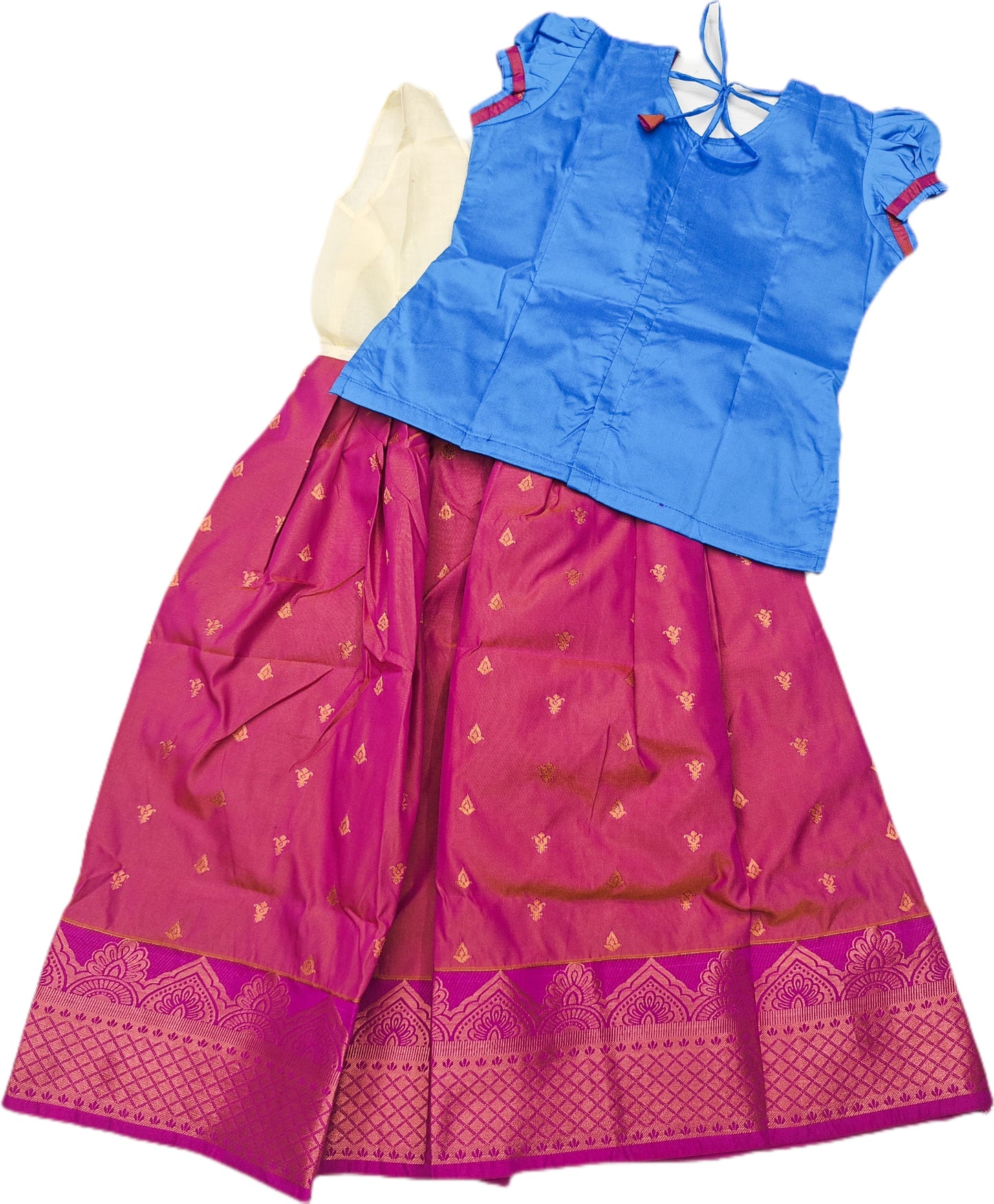 Traditional Gown Pattu Pavadai For Kids With Handmade Stone Work / Lehenga Cholis For Kids