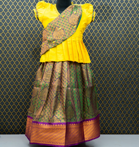 Traditional Gown Pattu Pavadai For Kids With Handmade Stone Work / Lehenga Cholis For Kids