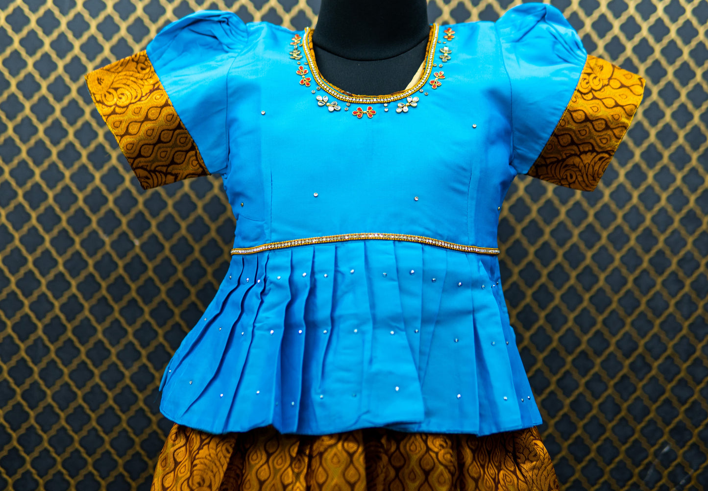 Traditional Gown Pattu Pavadai For Kids With Handmade Stone Work / Lehenga Cholis For Kids