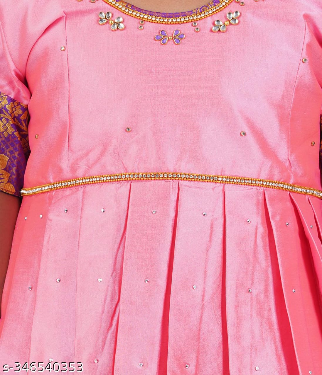 Traditional Gown Pattu Pavadai For Kids With Handmade Stone Work / Lehenga Cholis For Kids