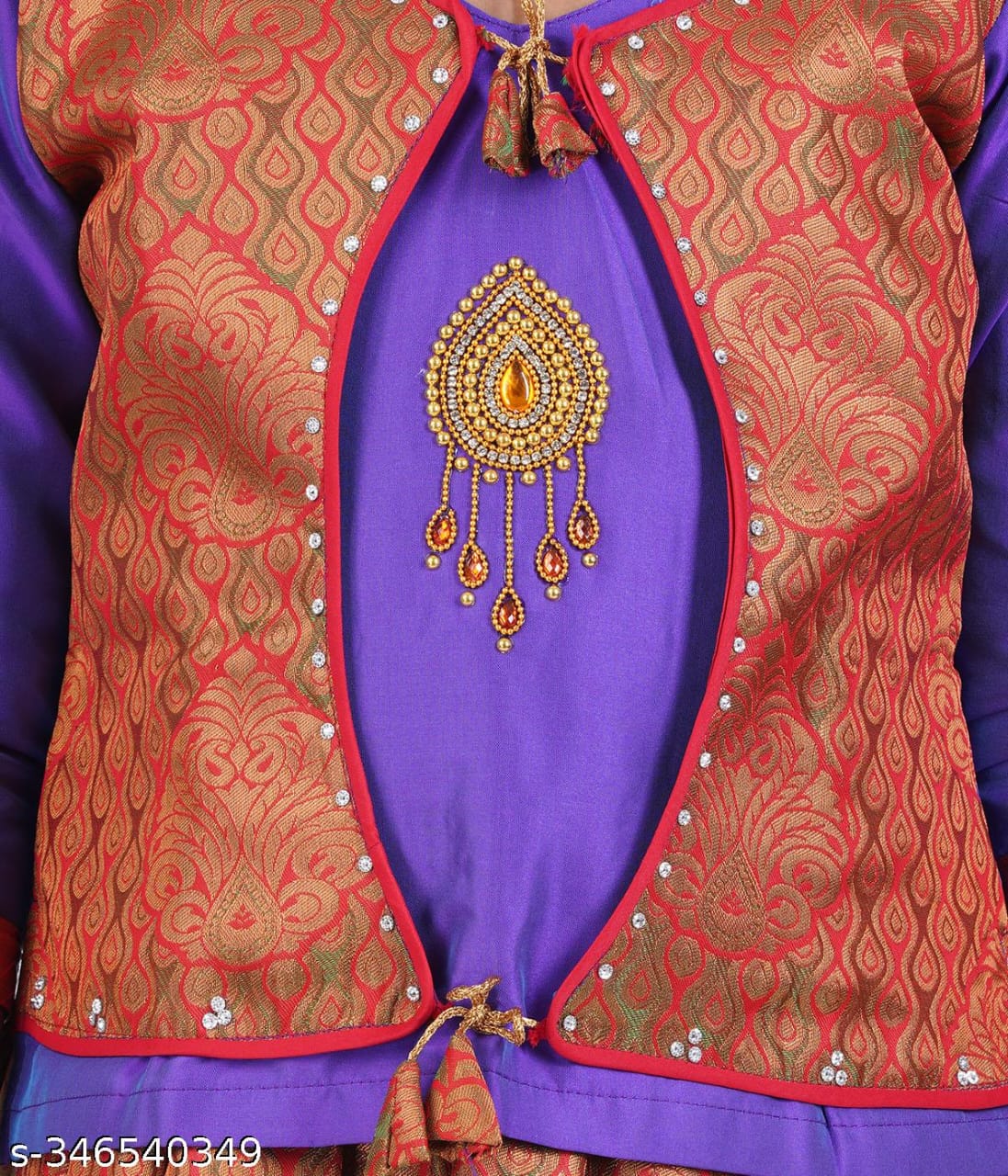 Traditional Gown Pattu Pavadai For Kids With Handmade Stone Work / Lehenga Cholis For Kids