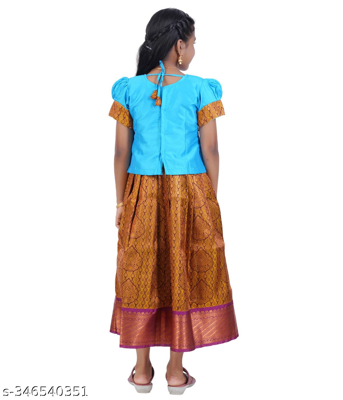 Traditional Gown Pattu Pavadai For Kids With Handmade Stone Work / Lehenga Cholis For Kids