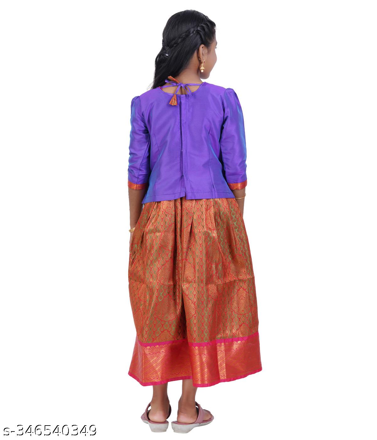 Traditional Gown Pattu Pavadai For Kids With Handmade Stone Work / Lehenga Cholis For Kids