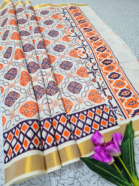 🌹 PRINTED WORK Kerala COTTON SAREES