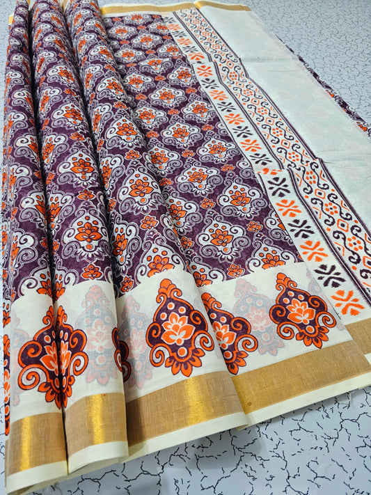 PRINTED WORK Kerala COTTON SAREES