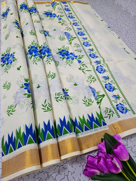 PRINTED WORK Kerala COTTON SAREES