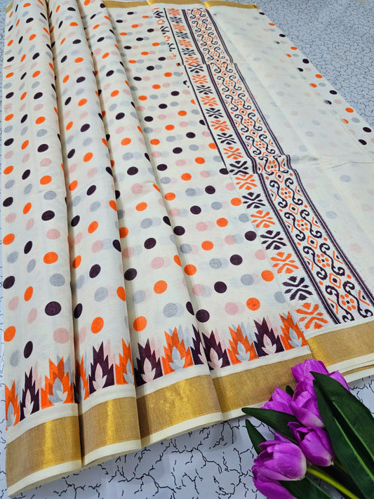 🌹 PRINTED WORK Kerala COTTON SAREES