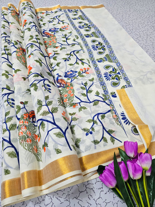 PRINTED WORK Kerala COTTON SAREES