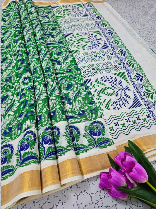 PRINTED WORK Kerala COTTON SAREES