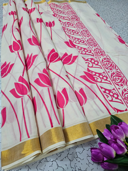 PRINTED WORK Kerala COTTON SAREES