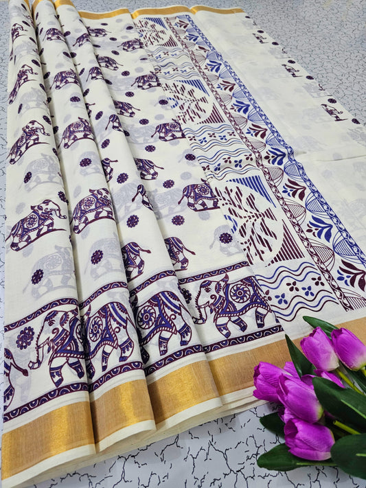 PRINTED WORK Kerala COTTON SAREES