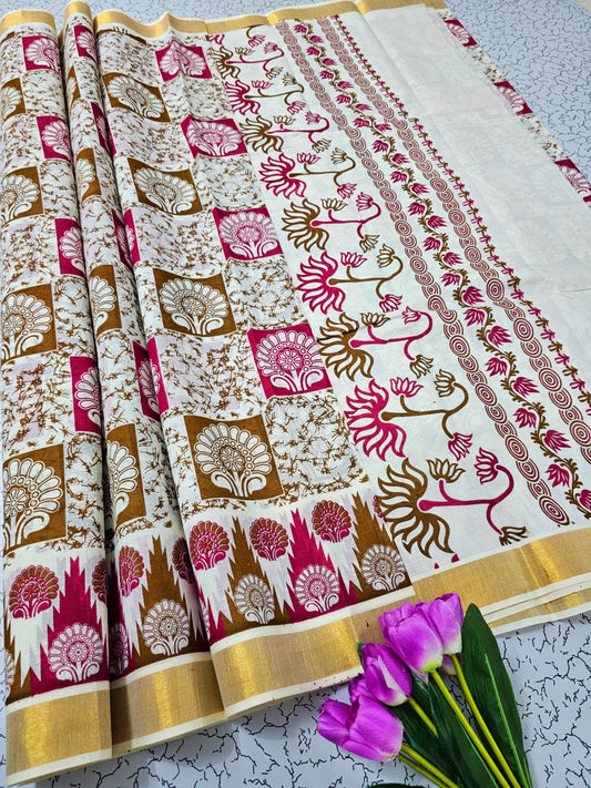 PRINTED WORK Kerala COTTON SAREES