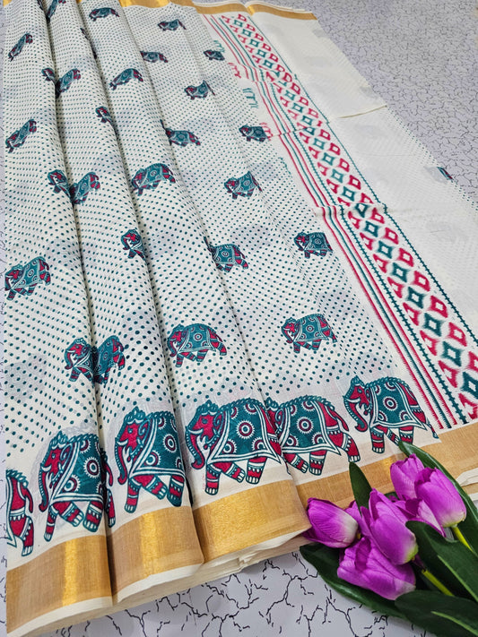 PRINTED WORK Kerala COTTON SAREES