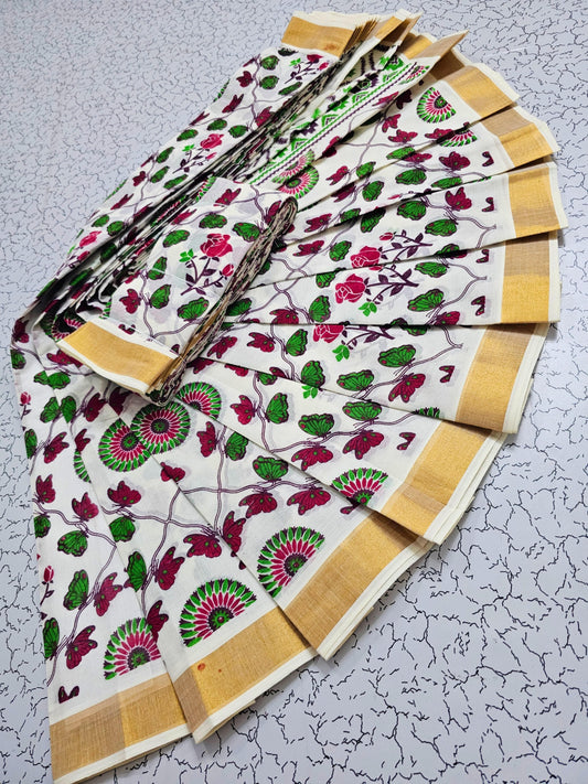 PRINTED WORK Kerala COTTON SAREES