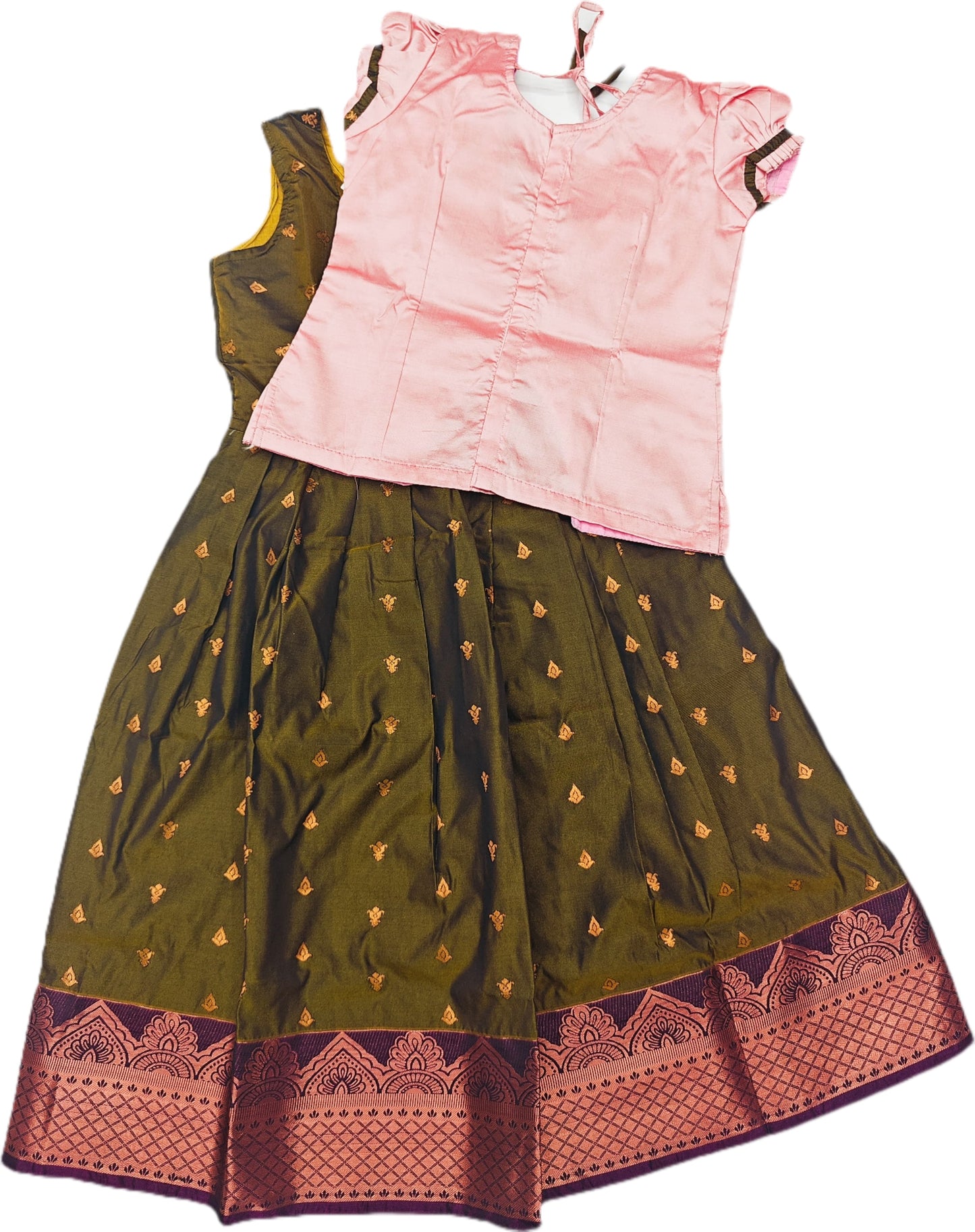 Traditional Gown Pattu Pavadai For Kids With Handmade Stone Work / Lehenga Cholis For Kids