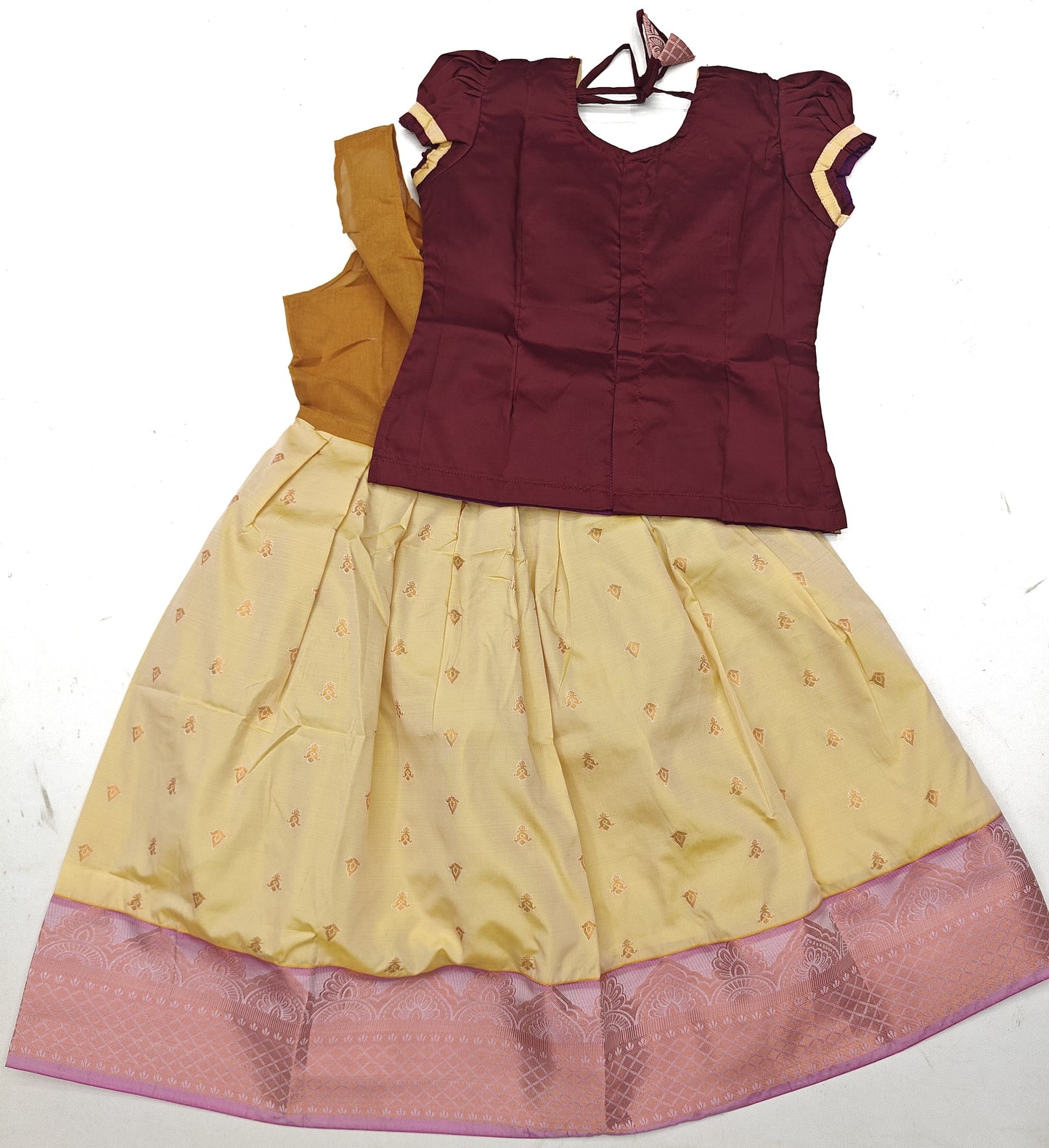 Traditional Gown Pattu Pavadai For Kids With Handmade Stone Work / Lehenga Cholis For Kids