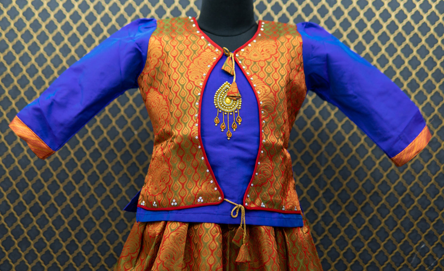 Traditional Gown Pattu Pavadai For Kids With Handmade Stone Work / Lehenga Cholis For Kids