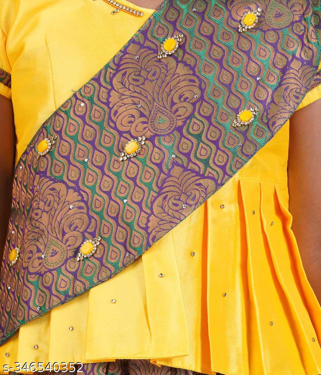 Traditional Gown Pattu Pavadai For Kids With Handmade Stone Work / Lehenga Cholis For Kids